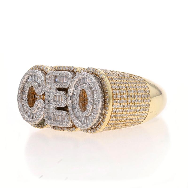 Yellow Gold Diamond CEO Men's Ring - 10k Single & Bag 2.00ctw Pave Bling Sz 10 In Excellent Condition For Sale In Greensboro, NC