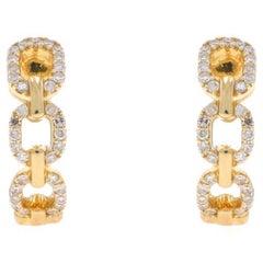 Yellow Gold Diamond Chain Link Huggie Hoop Earrings - 14k Single .25ctw Pierced