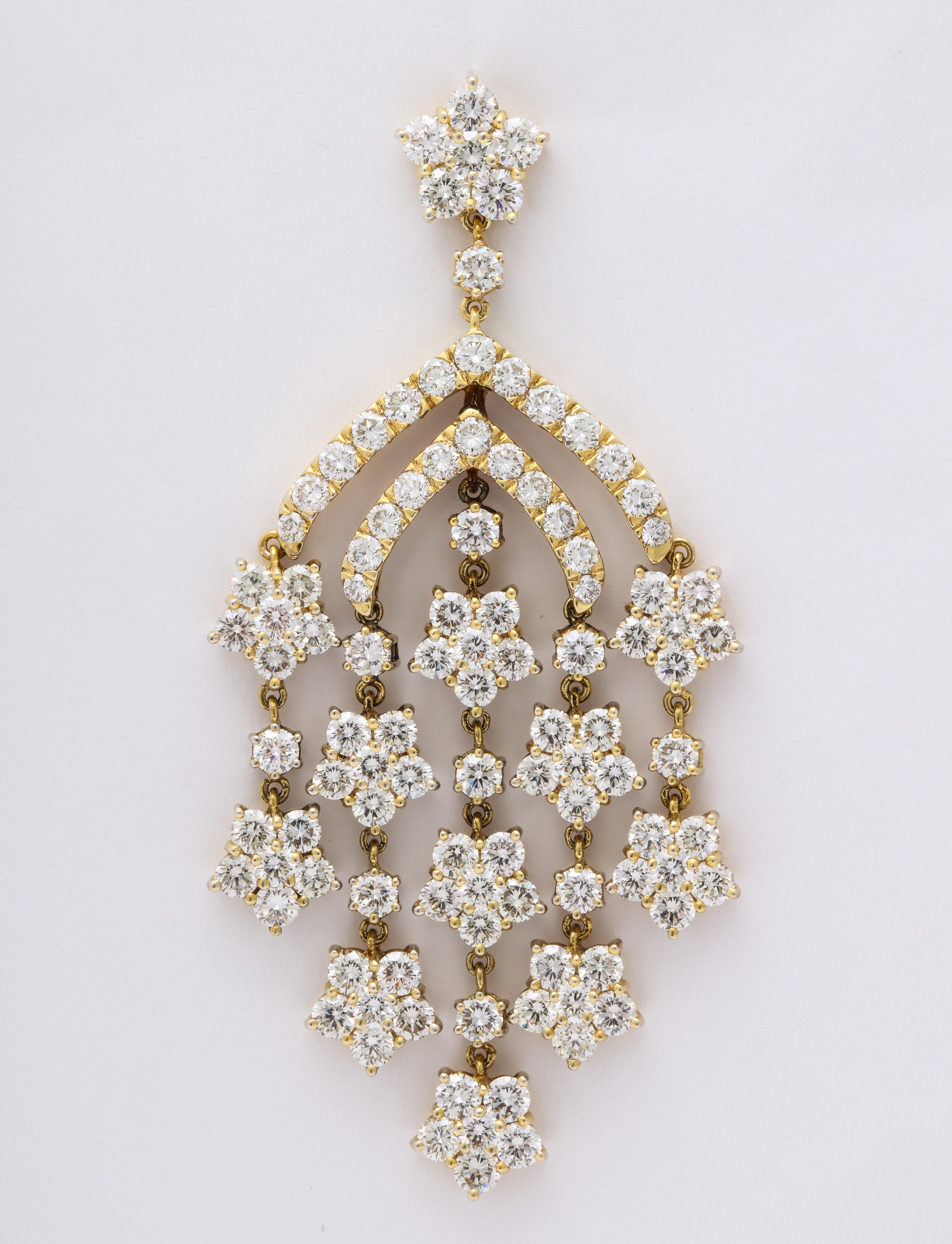 Romantic Yellow Gold Diamond Chandelier Earrings For Sale