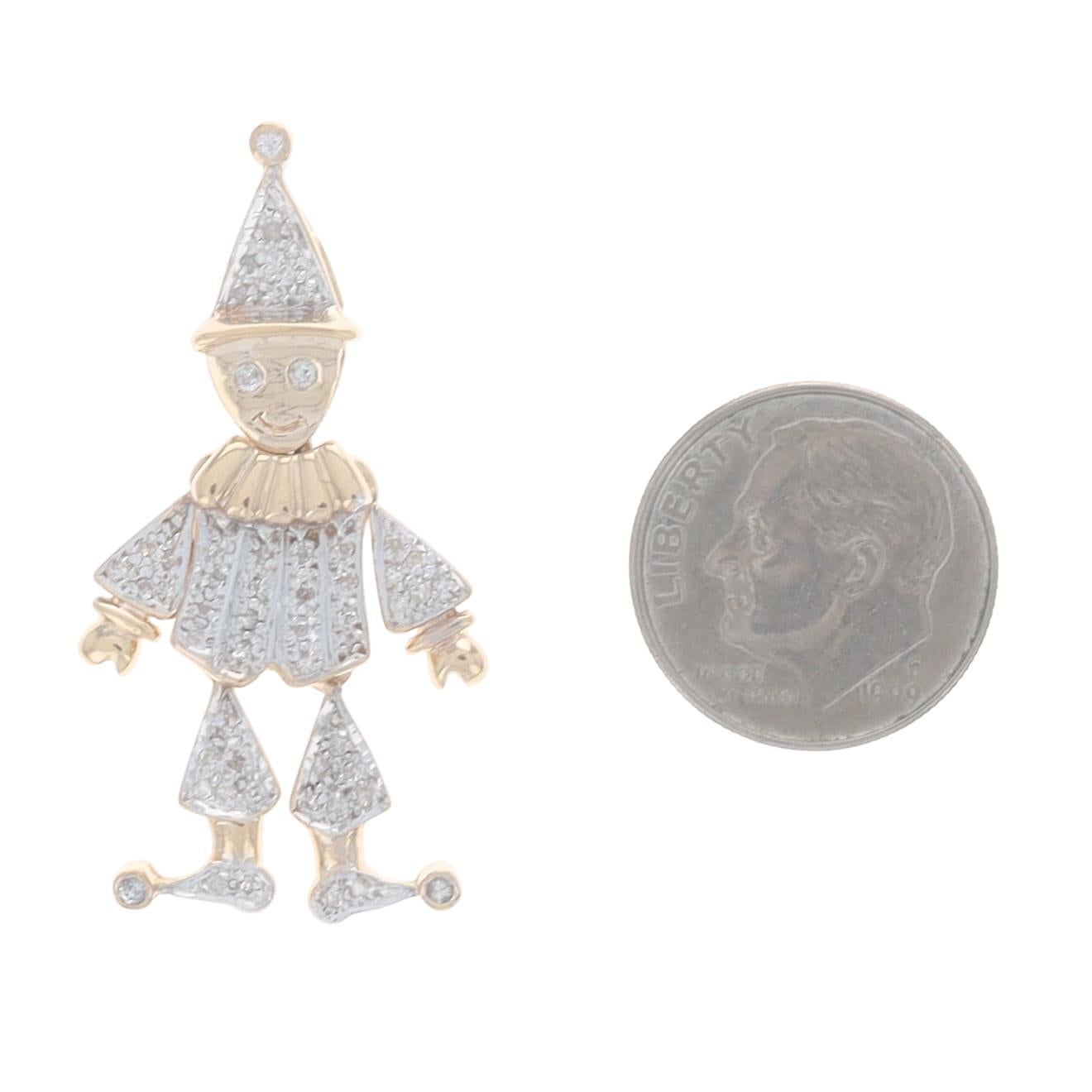 Pendentif clown joyeux en or jaune - 10k Single .30ctw Circus Marionette Excellent état - En vente à Greensboro, NC