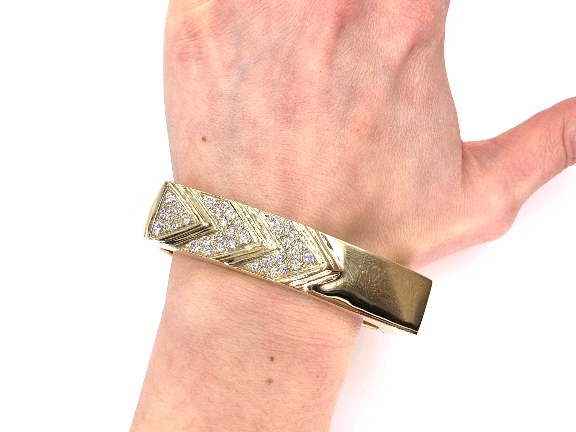 Yellow Gold Diamond Chevron Square Bangle Bracelet 4