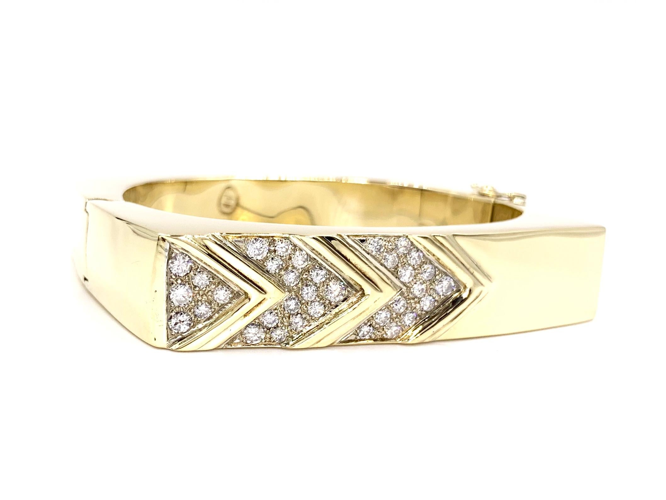 Modern Yellow Gold Diamond Chevron Square Bangle Bracelet