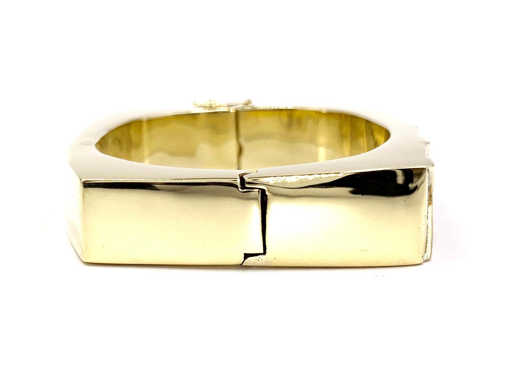 Round Cut Yellow Gold Diamond Chevron Square Bangle Bracelet