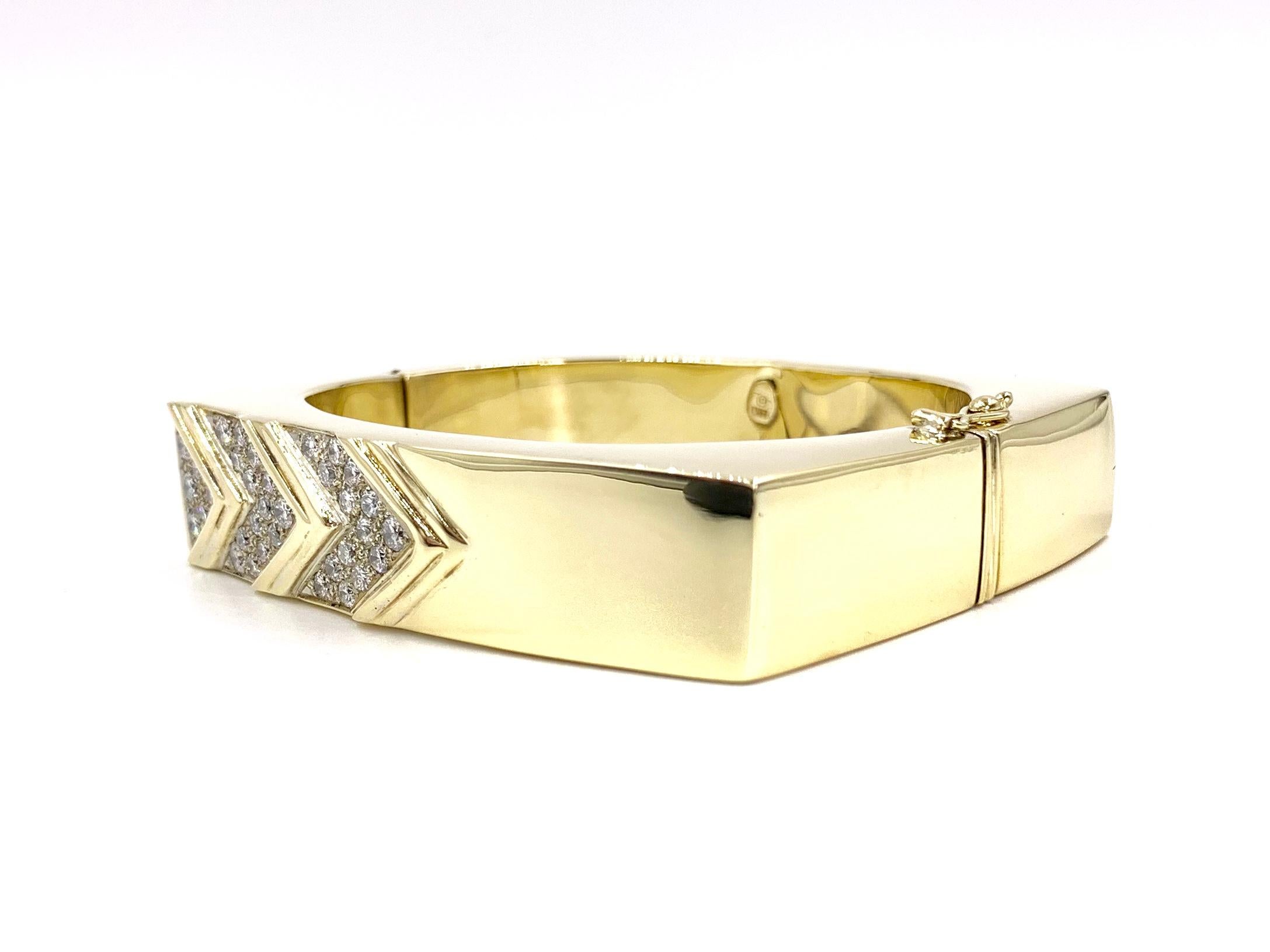 Yellow Gold Diamond Chevron Square Bangle Bracelet 1