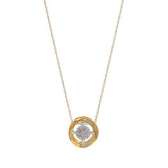 Yellow Gold Diamond Circle Cluster Pendant Necklace 18" - 10k Round Cut .14ctw