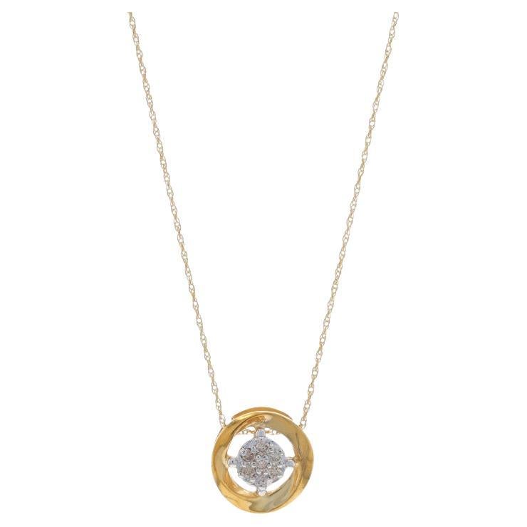 Yellow Gold Diamond Circle Cluster Pendant Necklace 18" - 10k Round Cut .14ctw