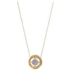 Yellow Gold Diamond Circle Cluster Pendant Necklace 18" - 10k Round Cut .14ctw