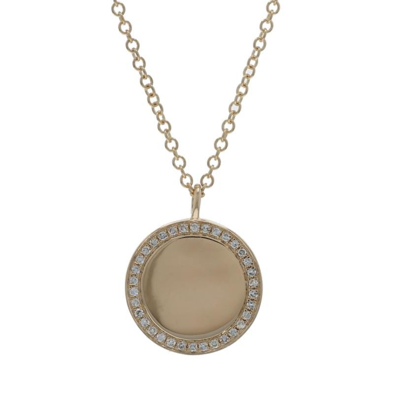 Collar Halo Círculo de Diamantes de Oro Amarillo - Disco Grabable Ajustable 14k en venta