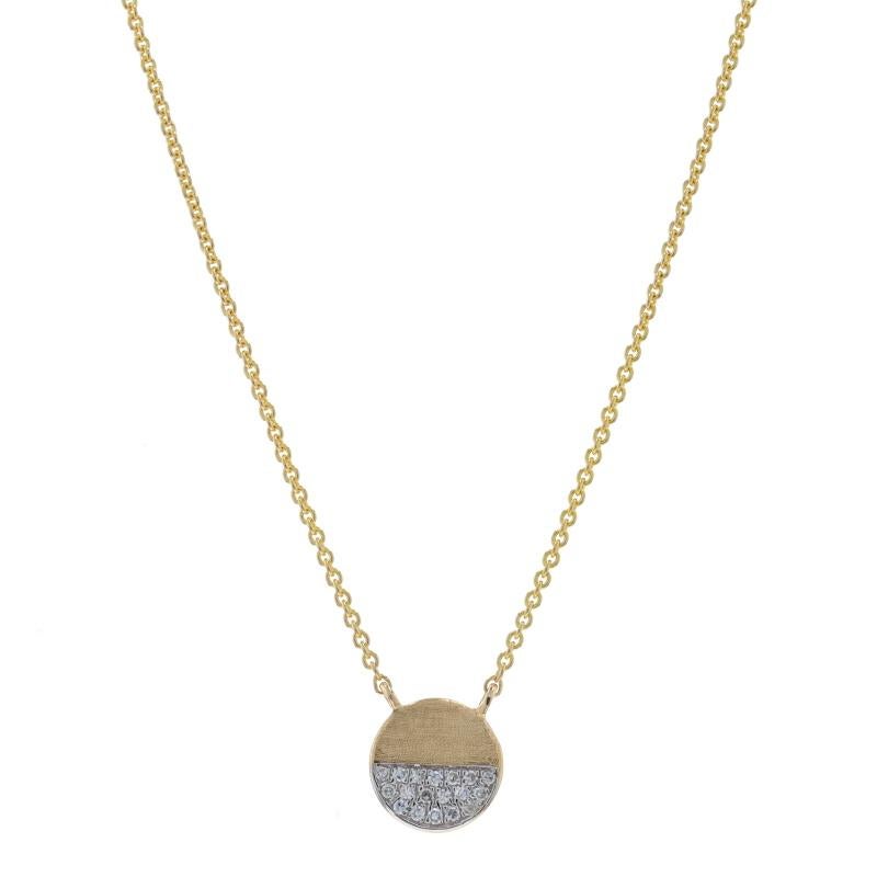 Metallgehalt: 14k Gelbgold & 14k Weißgold

Informationen zu Stein
Natürliche Diamanten
Karat(e): .05ctw
Schnitt: Einfach
Farbe: G
Reinheit: VS1 - VS2

Kette Stil: Kabel
Halskette Stil: Kette
Verschluss-Typ: Karabinerhakenverschluss
Thema: Kreis,