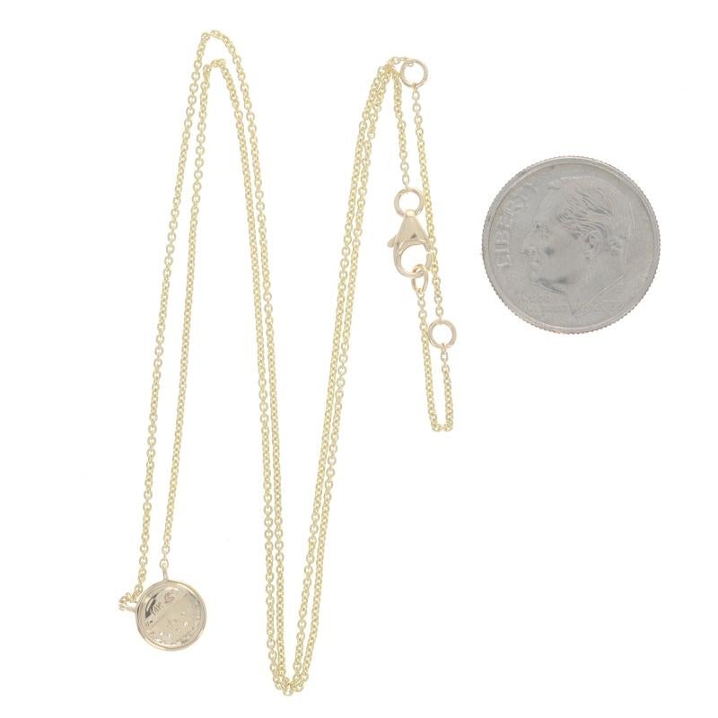 Gelbgold-Diamant-Halskette mit Kreis-Anhänger - 14k gebürstete Scheiben-Doppel verstellbar für Damen oder Herren