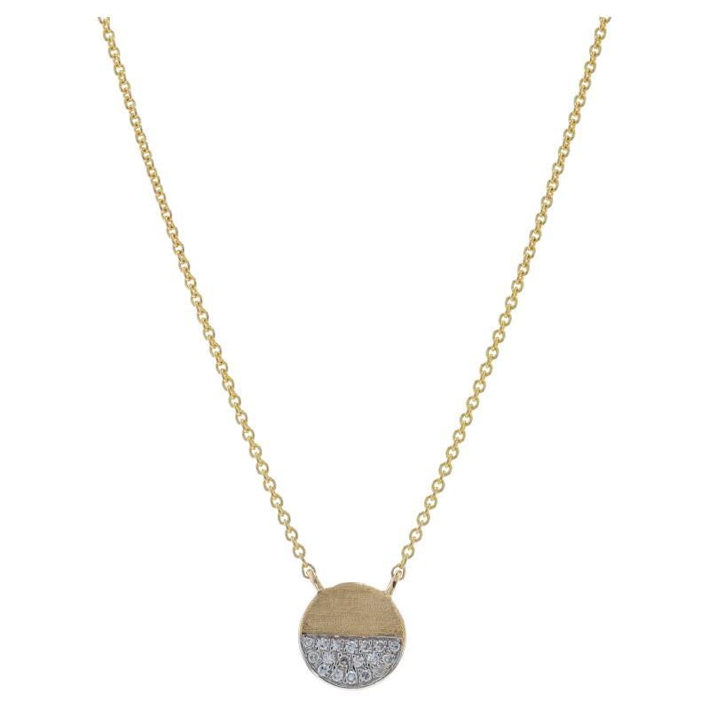 Yellow Gold Diamond Circle Pendant Necklace - 14k Brushed Disc Dot Adjustable