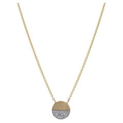 Gelbgold-Diamant-Halskette mit Kreis-Anhänger - 14k gebürstete Scheiben-Doppel verstellbar