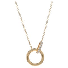 Yellow Gold Diamond Circle Pendant Necklace - 14k Round Brilliant Adjustable