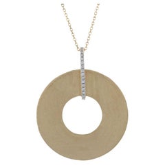 Yellow Gold Diamond Circle Pendant Necklace 18" - 14k Round Cut Brushed Disc