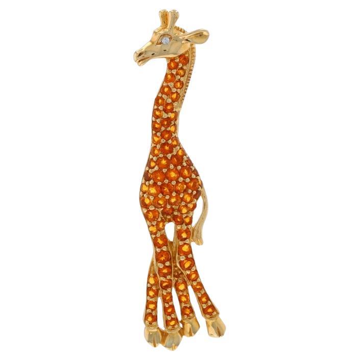 Yellow Gold Diamond Citrines Giraffe Brooch - 14k Round Brilliant 6.21ctw Pin
