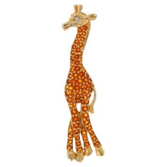 Yellow Gold Diamond Citrines Giraffe Brooch - 14k Round Brilliant 6.21ctw Pin