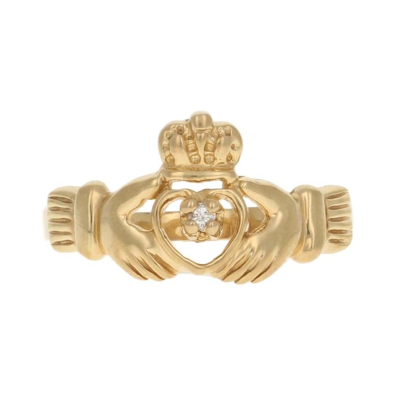 10k Yellow Gold Claddagh Rope Ring With Diamonds - 3-Row Engagement/Wedding Ring For Women