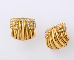 Yellow Gold & Diamond Clip On Earrings in Grecian Revival Style