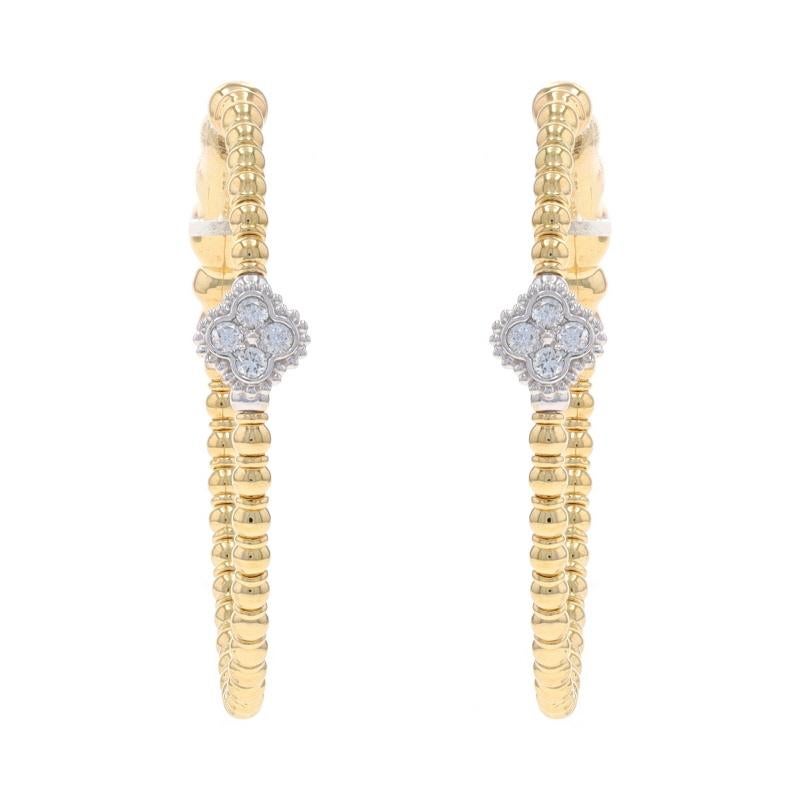 Round Cut Yellow Gold Diamond Clover Flex Hoop Earrings -14k Rnd .12ctw Quatrefoil Pierced For Sale