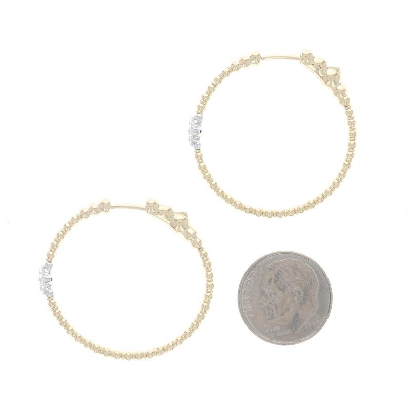 Women's Yellow Gold Diamond Clover Flex Hoop Earrings -14k Rnd .12ctw Quatrefoil Pierced For Sale