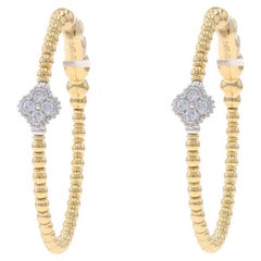 Yellow Gold Diamond Clover Flex Hoop Earrings -14k Rnd .12ctw Quatrefoil Pierced