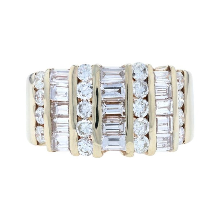 Yellow Gold Diamond Cluster Band, 14k Baguette and Round 2.40ctw Ring ...
