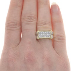 Yellow Gold Diamond Cluster Band -18k Invisible Set Princess 2.40ctw Ring 4 3/4