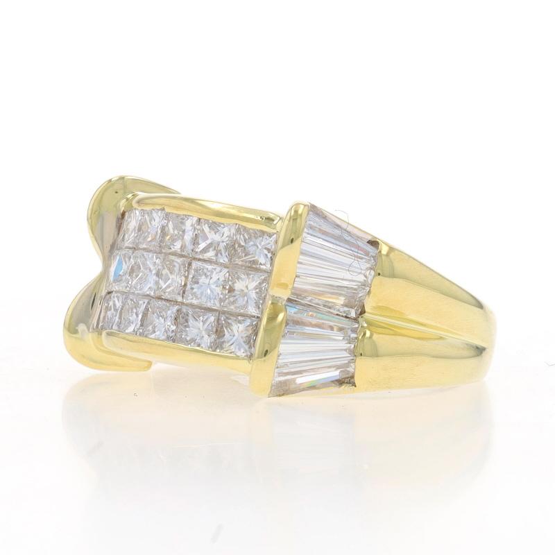 Princess Cut Yellow Gold Diamond Cluster Band -18k Invisible Set Princess 2.40ctw Ring 4 3/4 For Sale