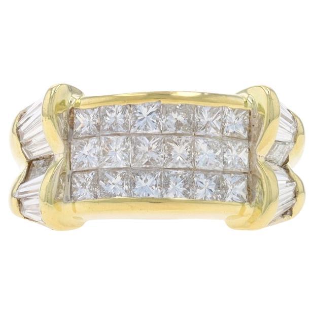 Yellow Gold Diamond Cluster Band -18k Invisible Set Princess 2.40ctw Ring 4 3/4 For Sale