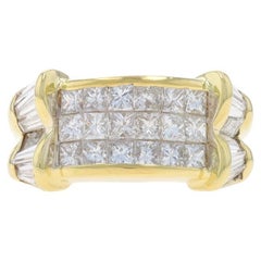 Gelbgold Diamant-Cluster-Ring -18k Unsichtbar gefasster Prinzessin 2,40ctw Ring 4 3/4