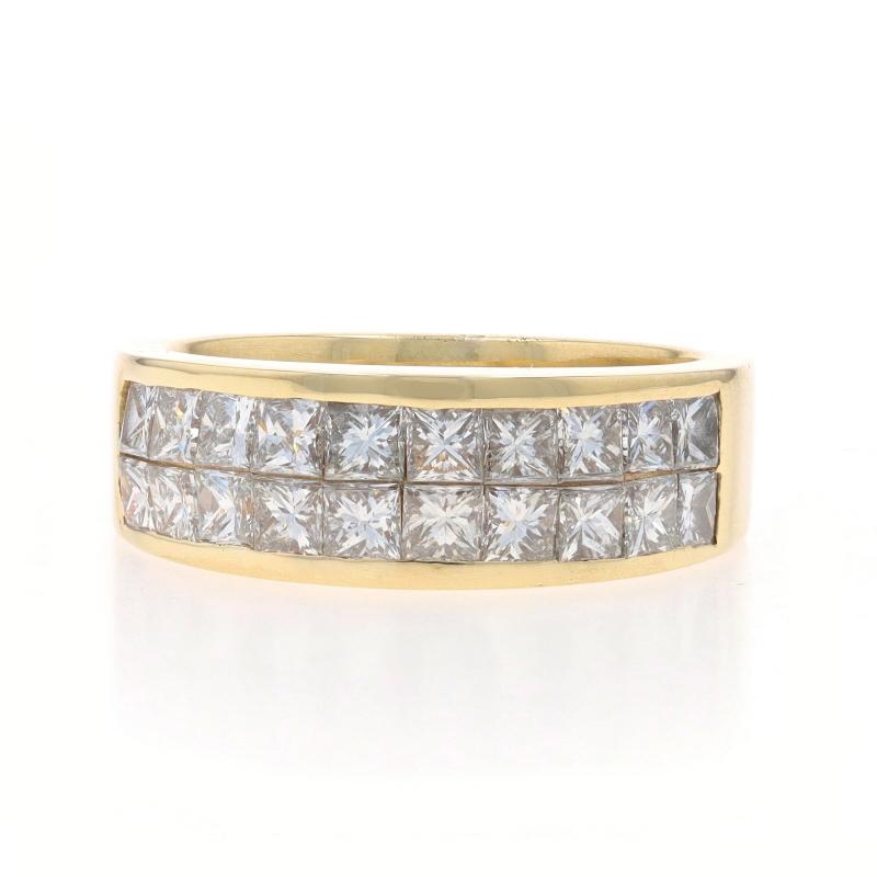 Size: 7

Metal Content: 18k Yellow Gold

Stone Information

Natural Diamonds
Carat(s): 2.00ctw
Cut: Princess
Color: G - H
Clarity: SI1 - SI2

Total Carats: 2.00ctw

Style: Cluster Band
Features: Invisible Set Stones

Measurements

Face Height (north