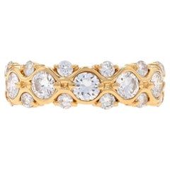 Yellow Gold Diamond Cluster Band - 18k Round Brilliant 1.02ctw Wedding Ring