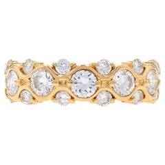 Yellow Gold Diamond Cluster Band - 18k Round Brilliant 1.02ctw Wedding Ring