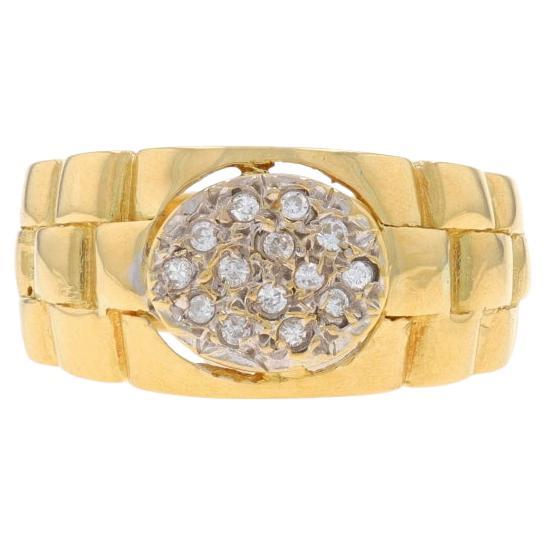 Yellow Gold Diamond Cluster Band - 18k Round Brilliant .10ctw Link Ring For Sale