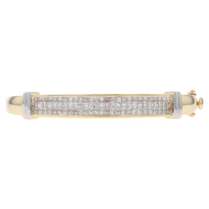 Yellow Gold Diamond Cluster Bangle Bracelet 6 1/2" - 14k Princess 3.00ctw