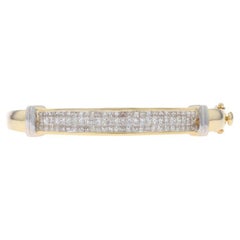 Yellow Gold Diamond Cluster Bangle Bracelet 6 1/2" - 14k Princess 3.00ctw
