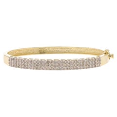 Yellow Gold Diamond Cluster Bangle Bracelet 6 1/2" - 14k Round Brilliant 2.50ctw