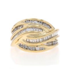 Yellow Gold Diamond Cluster Bypass Band - 14k Round Baguette 1.00ctw Ring