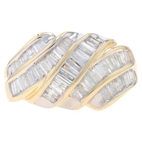 Yellow Gold Diamond Cluster Bypass Cocktail Band 10k Baguette 1.00ctw Ring 7 1/4 For Sale