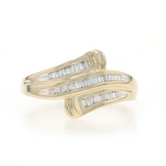 Yellow Gold Diamond Cluster Bypass Ring - 10k Baguette .25ctw Ribbon