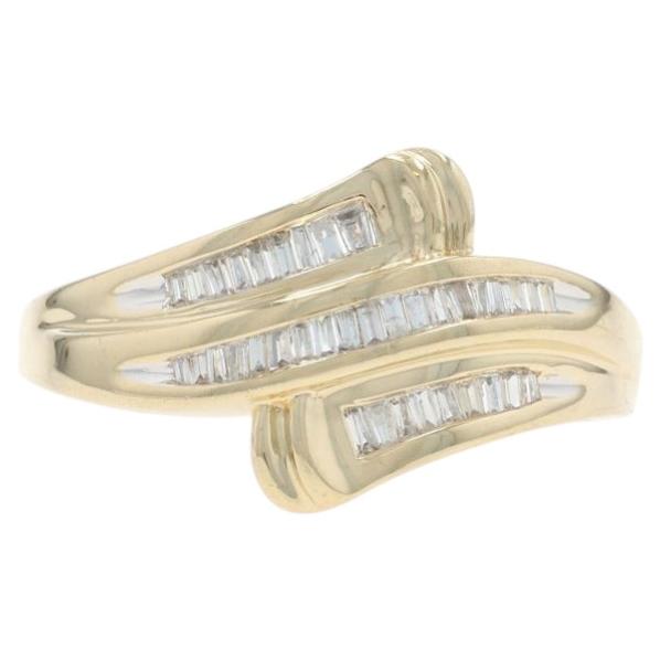 Yellow Gold Diamond Cluster Bypass Ring - 10k Baguette .25ctw Ribbon