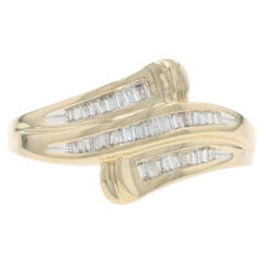 Yellow Gold Diamond Cluster Bypass Ring - 10k Baguette .25ctw Ribbon