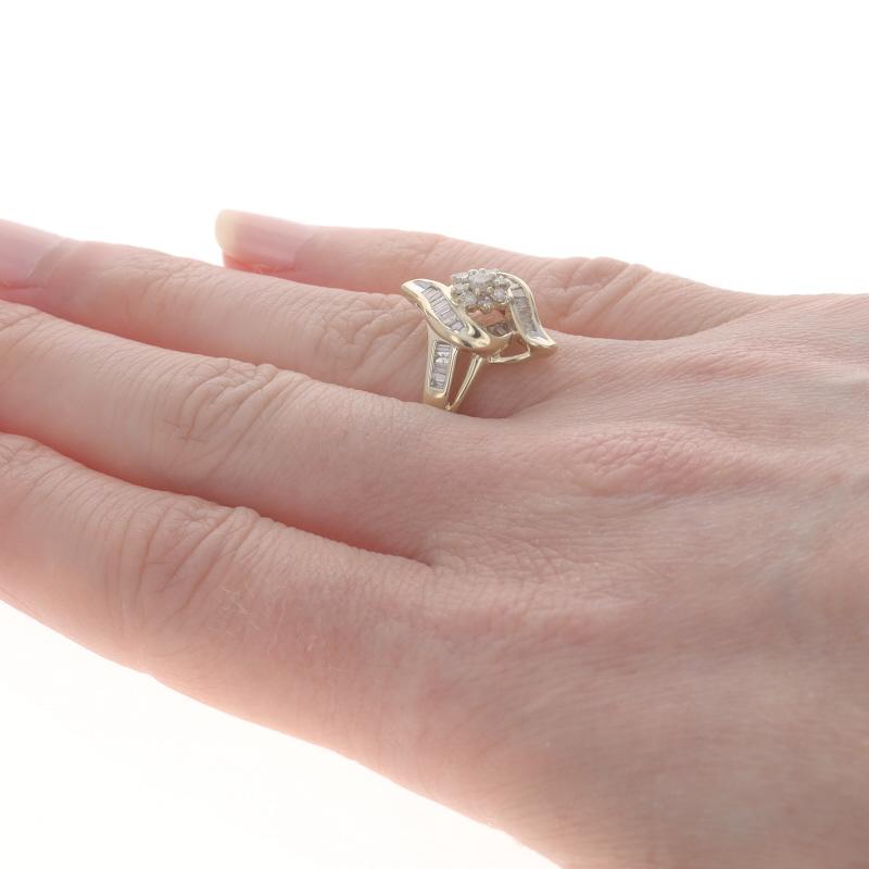 Women's Yellow Gold Diamond Cluster Bypass Ring - 10k Round & Baguette .33ctw Floral For Sale