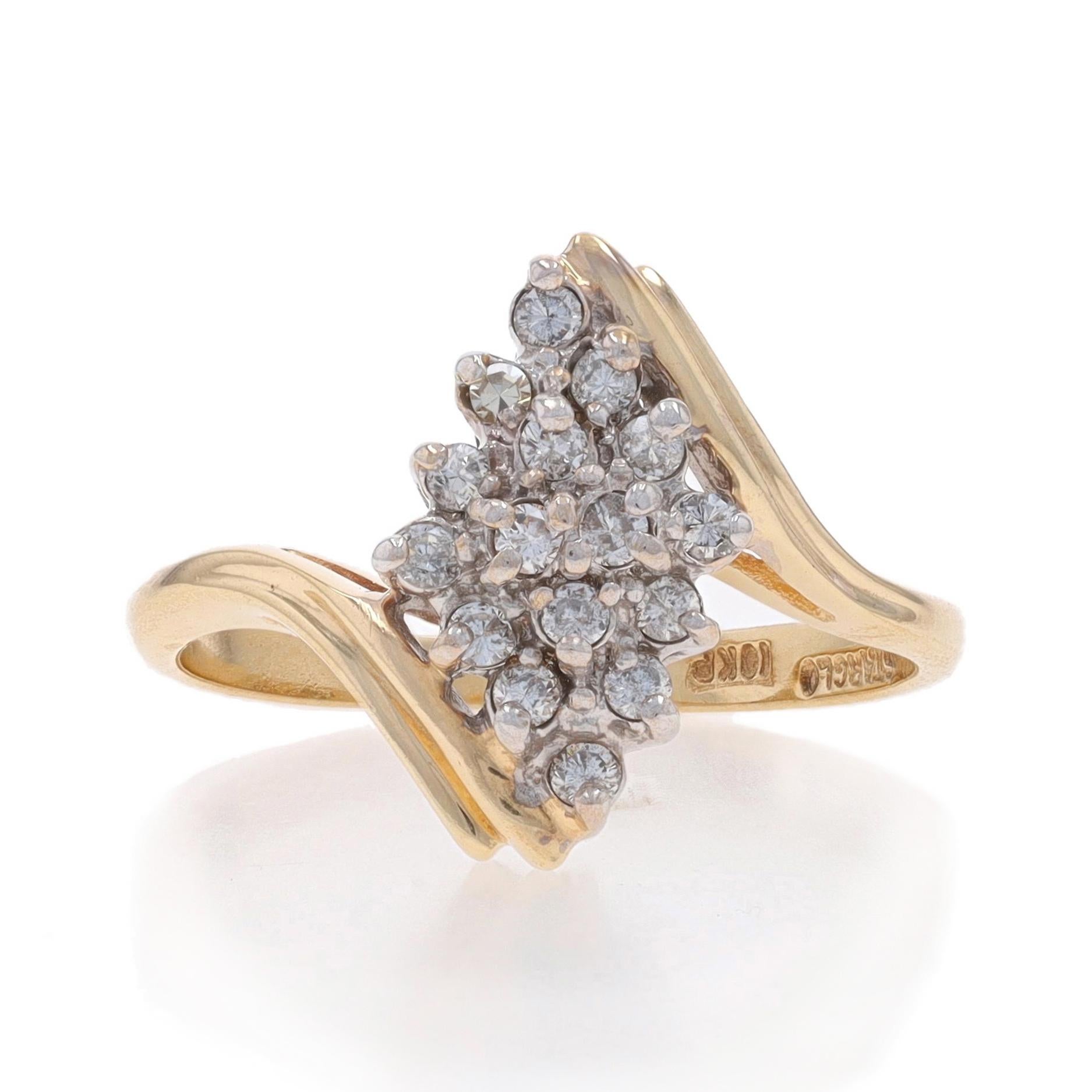 10K Yellow Gold Plated Sterling Silver Diamond Bypass Ring - 1/4 Cttw, I-J Color, Sizes 6-8