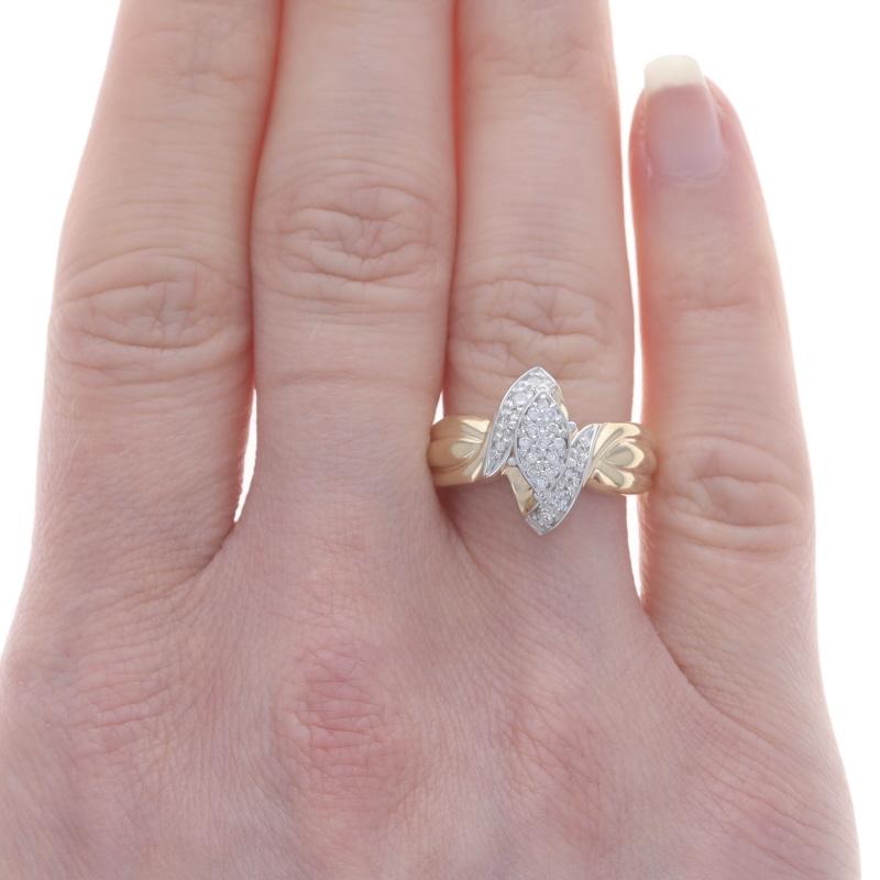 Round Cut Yellow Gold Diamond Cluster Bypass Ring - 10k Round Brilliant .24ctw For Sale