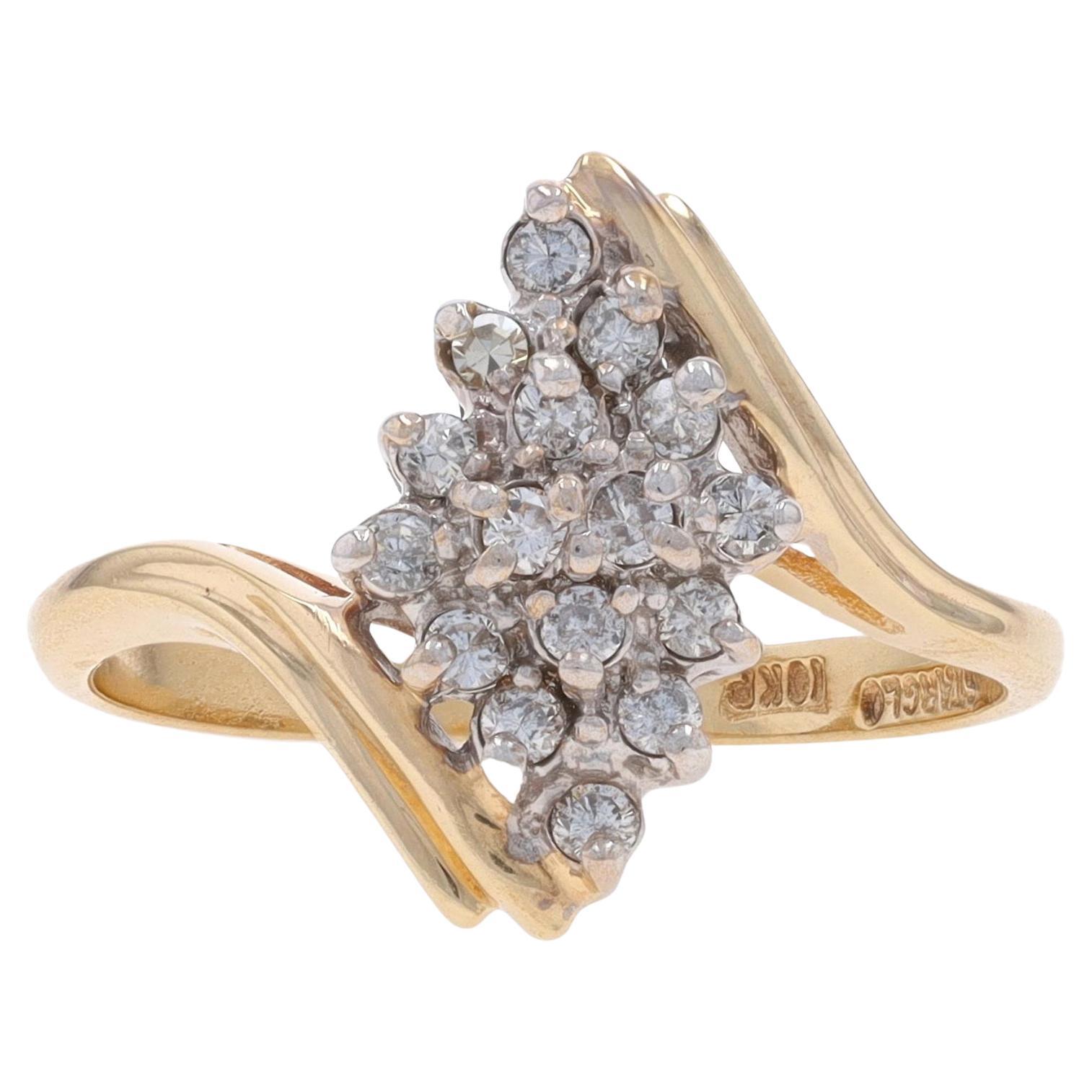 Yellow Gold Diamond Cluster Bypass Ring - 10k Round Brilliant .24ctw
