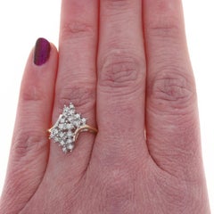 Yellow Gold Diamond Cluster Bypass Ring - 10k Round Brilliant .25ctw Waterfall