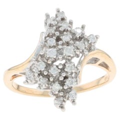 Yellow Gold Diamond Cluster Bypass Ring - 10k Round Brilliant .25ctw Waterfall
