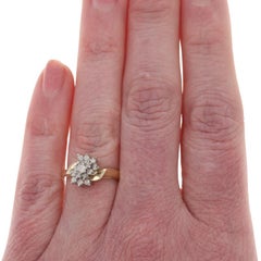 Yellow Gold Diamond Cluster Bypass Ring - 10k Round Brilliant .33ctw Floral