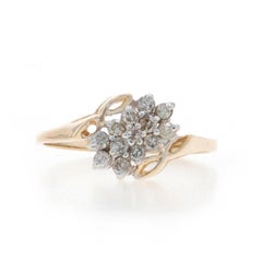 Yellow Gold Diamond Cluster Bypass Ring - 10k Round Brilliant .33ctw Floral
